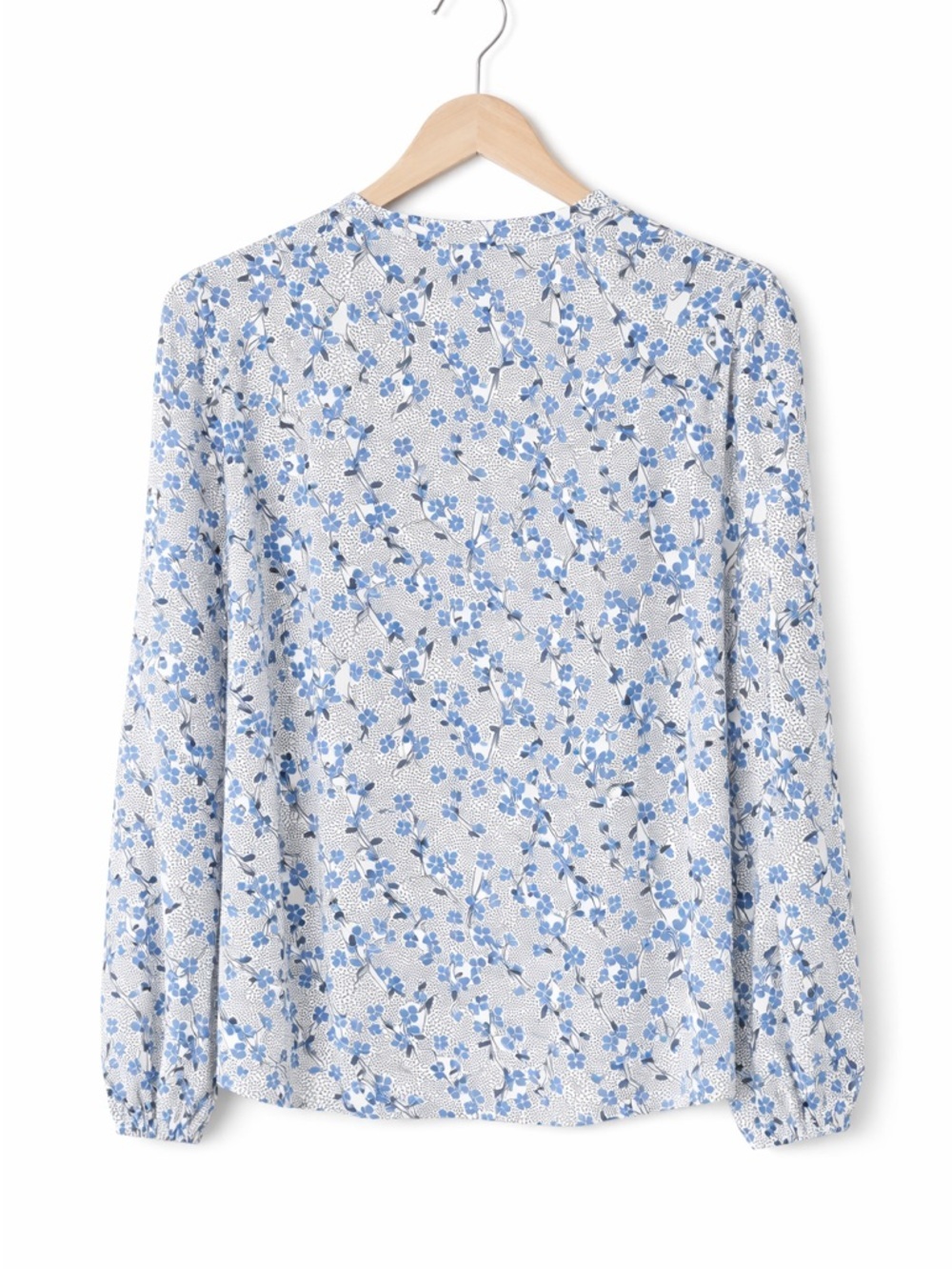 “LOFT Blue Floral Tie Neck Blouse Romantic Boho Cottagecore” Sz. Small - Picture 3 of 12